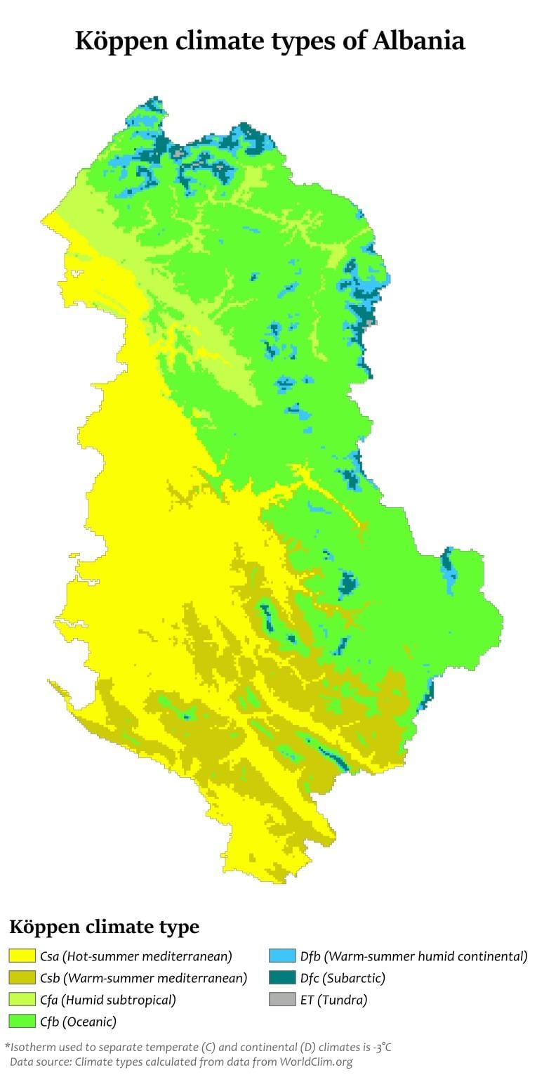 мапата на Албанија клима