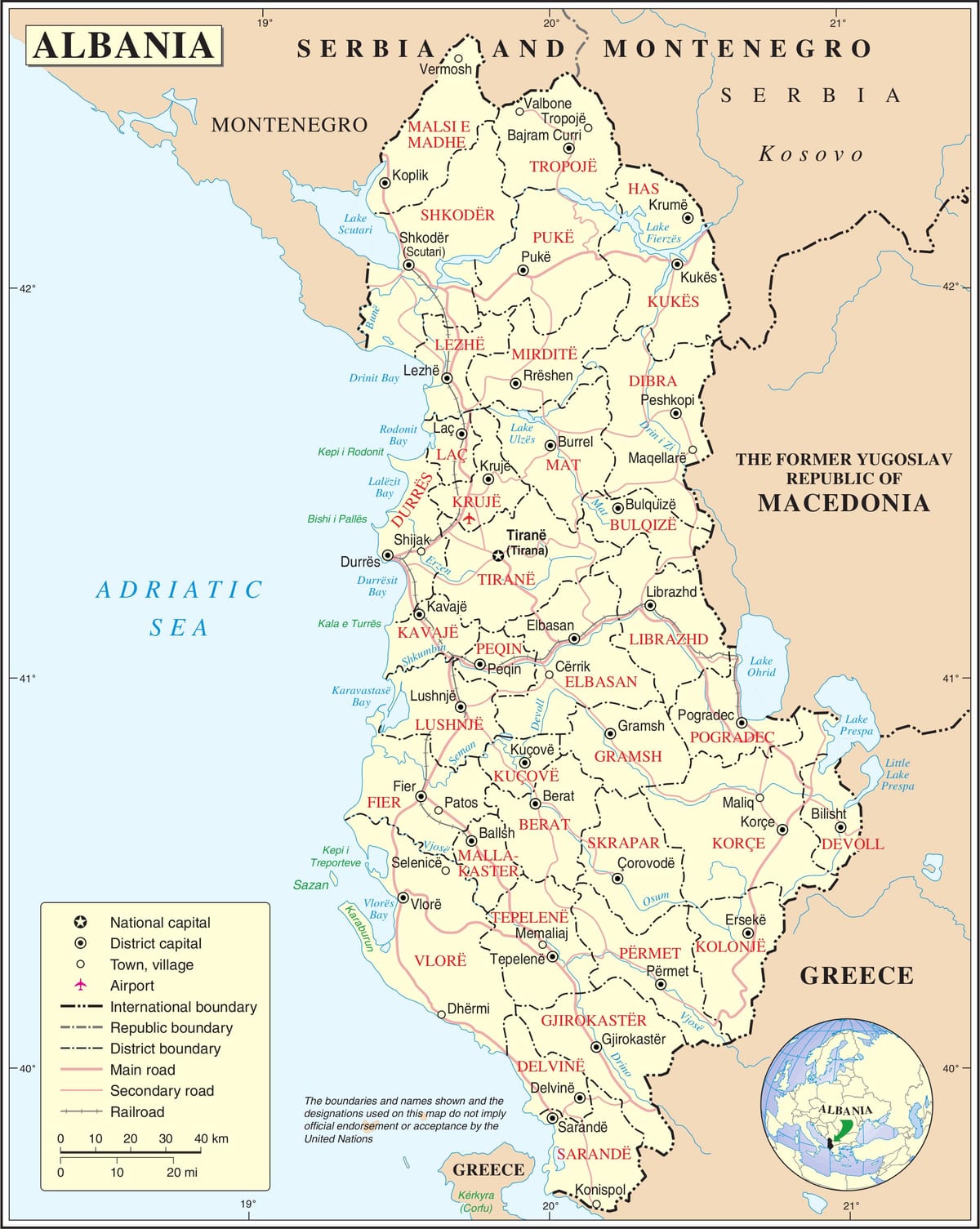 мапата на Албанија, со градови