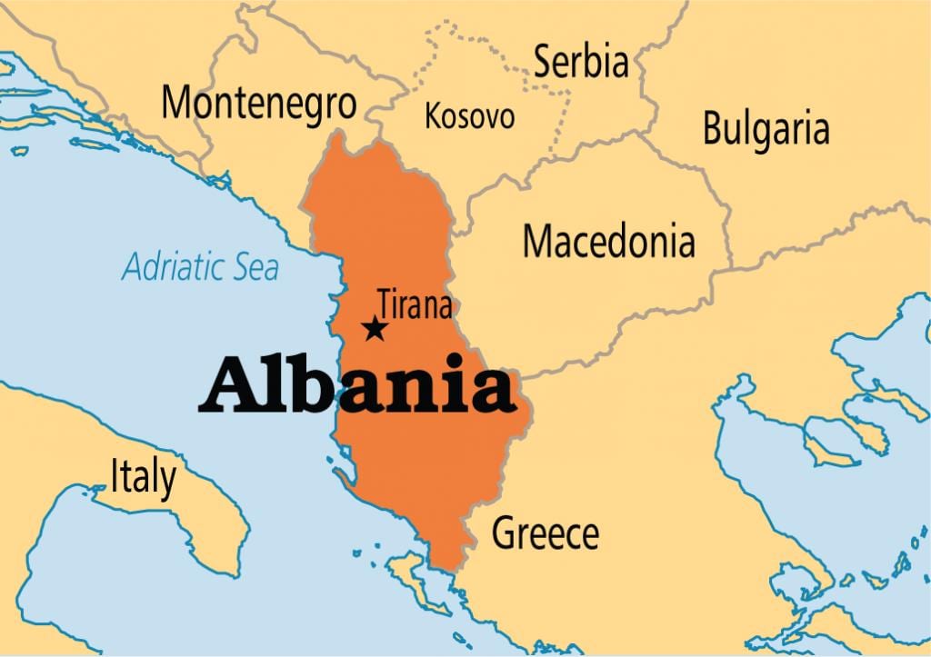 мапата покажувајќи Албанија