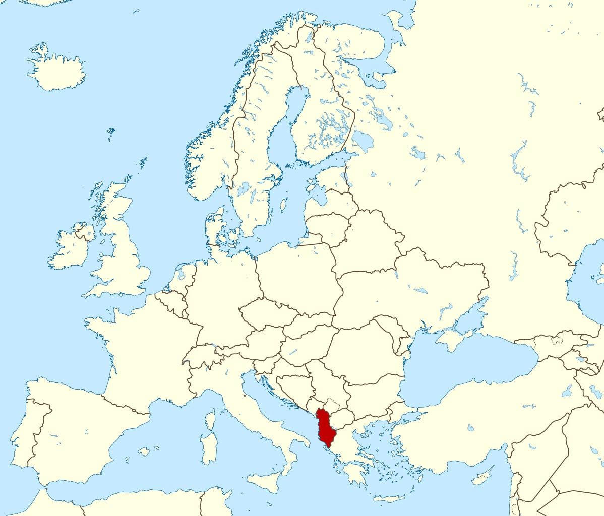мапата на светот покажува Албанија