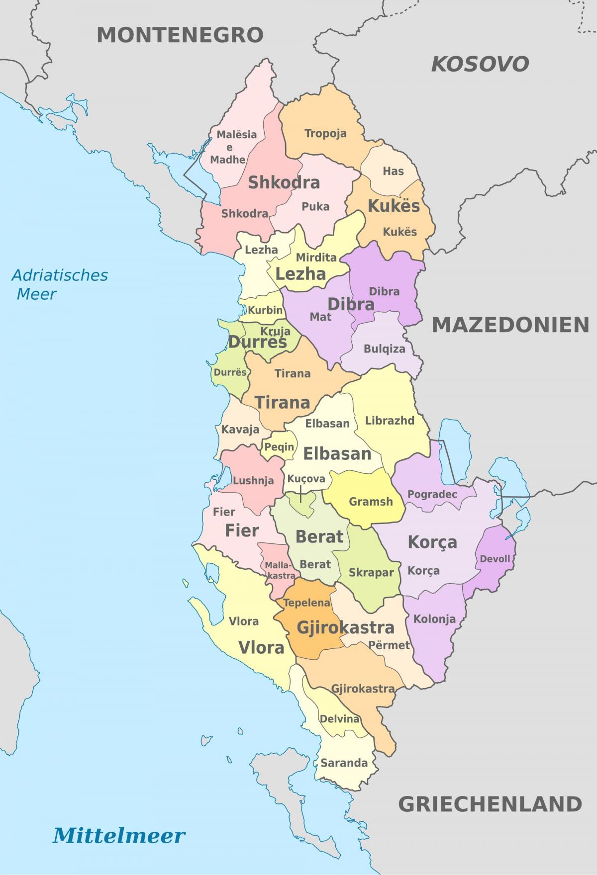 мапата на Албанија политички
