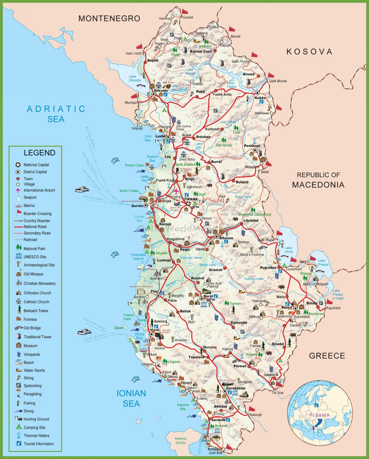 мапата на Албанија туристички