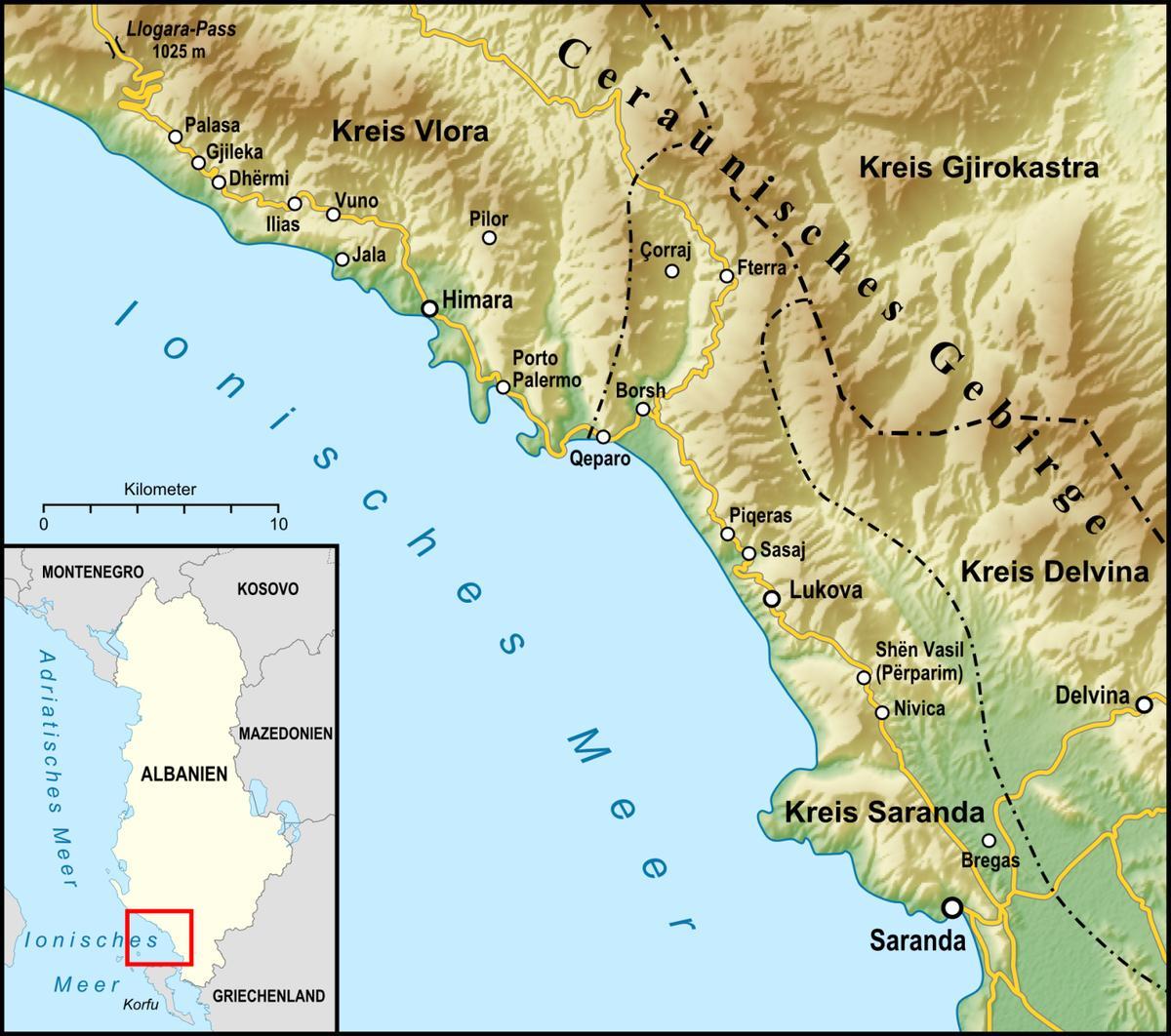 карта на албански ривиера