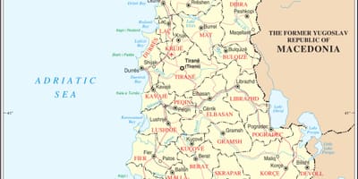 Мапата на Албанија, со градови