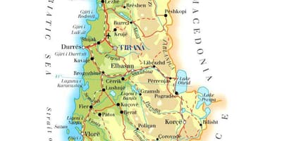 Карта на физичка карта на Албанија